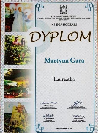 Dyplom laureatki Martyny